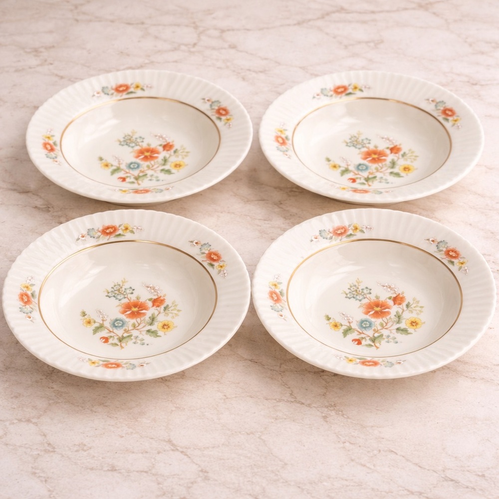 Lenox Temple Blossom Rim Soup Bowls Set of 4 Floral Gold Trim Fine China